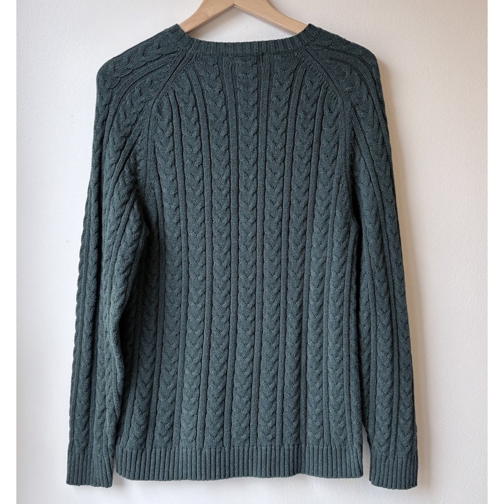 Eddie Bauer Women's Cable Knit Sweater Small Green Cotton Fisherman Classic - Picture 2 of 4